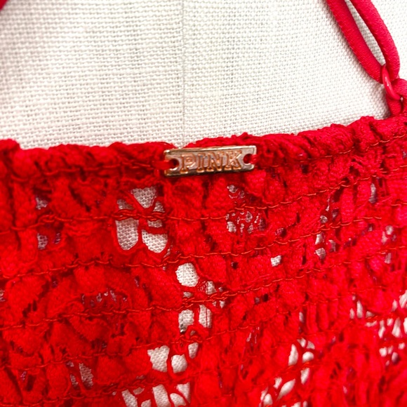 PINK Victoria's Secret Large Scarlet Red Lace Bralette Removable Bra Pads - Picture 4 of 6